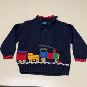 Kids Train Sweater - Navy Blue with Red Accents